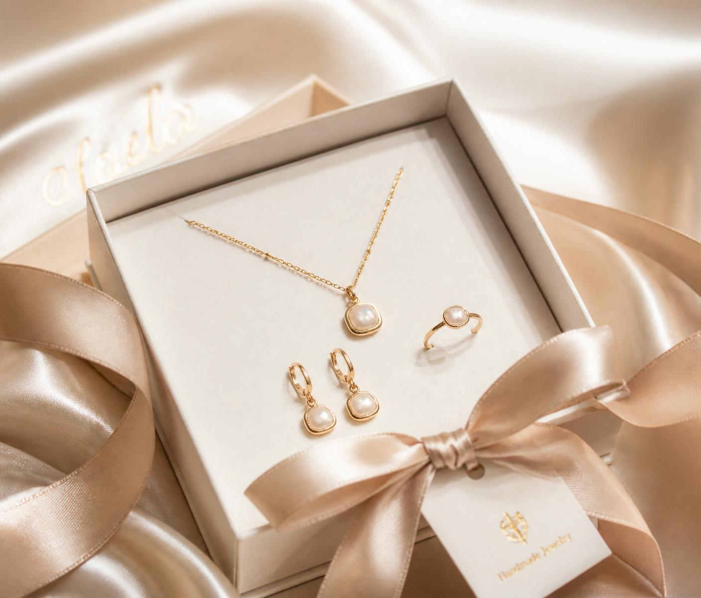 Luxury jewelry gift box with satin ribbon